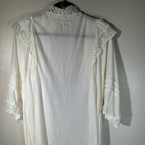 Vintage cream white lace robe puff sleeve maxi fairy nylon coquette girl boho - Picture 16 of 16